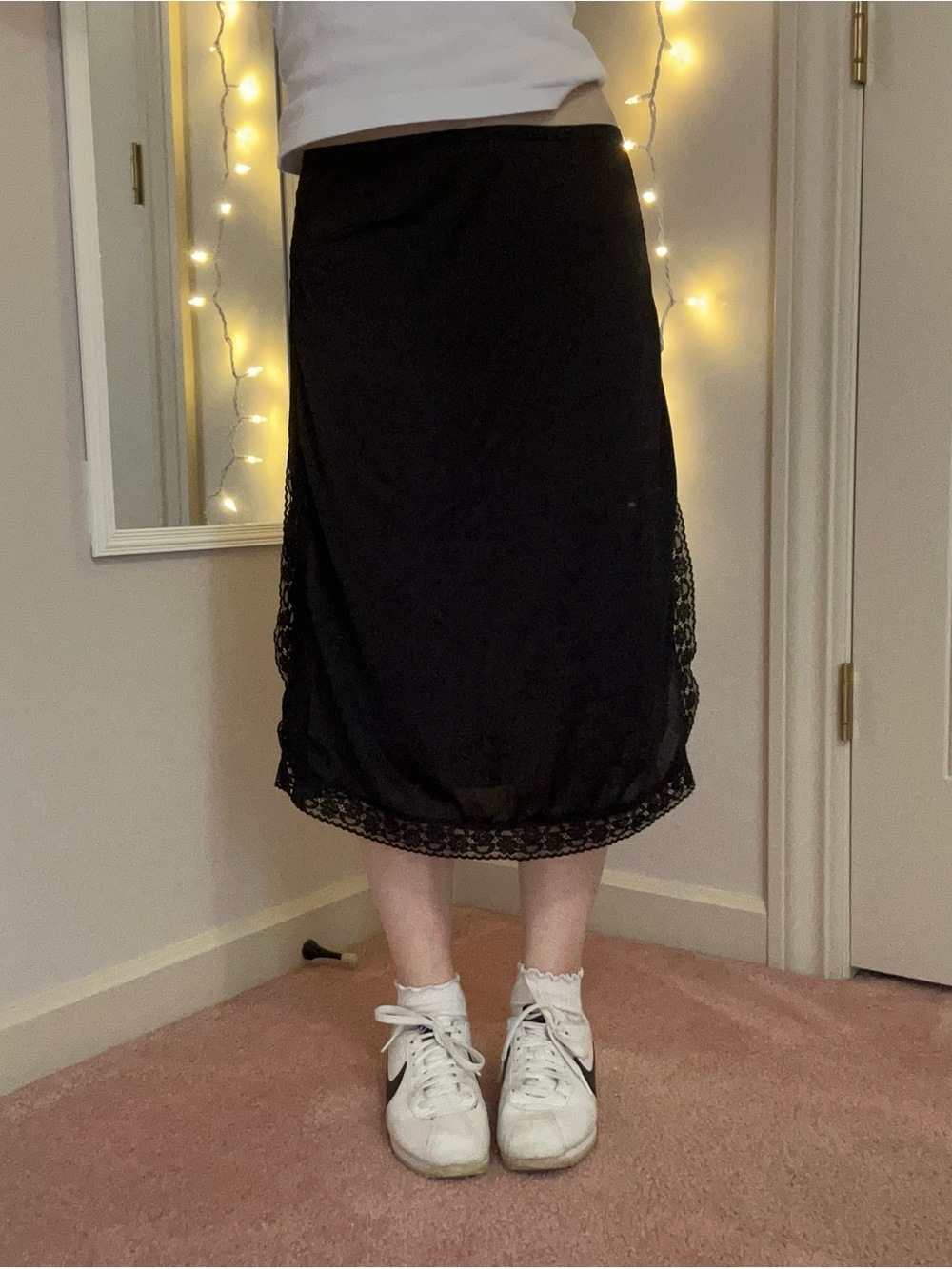Vintage Black Slip Midi Skirt